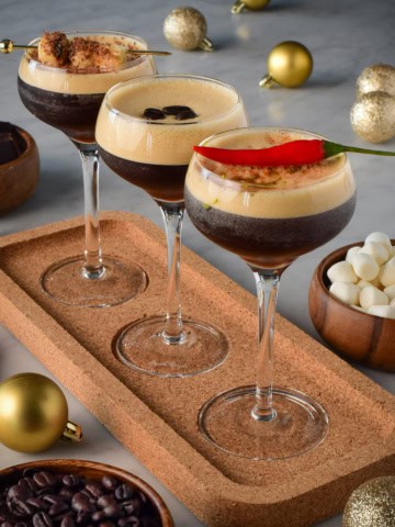 An espresso martini flight 3 ways - Classic, S’mores and Spicy