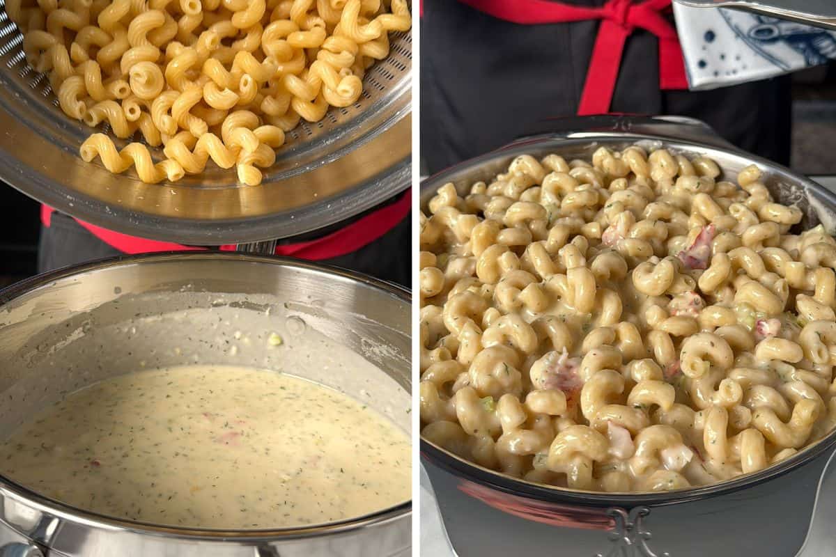 Add the pasta to the sauce and transfer to a baking dish.