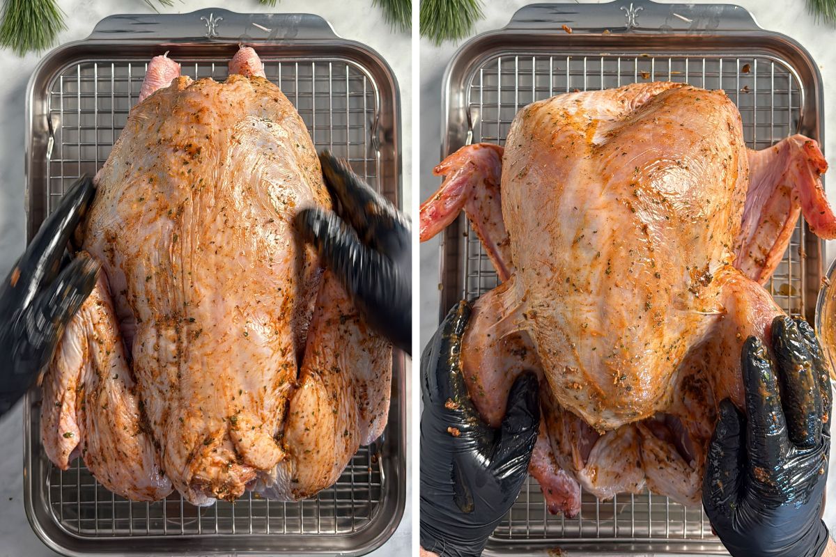 Brush the front and back of the turkey with the remaining butter mixture.