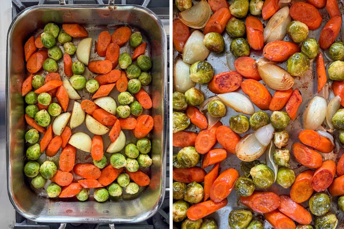 Roast the vegetables in the turkey pan juices.