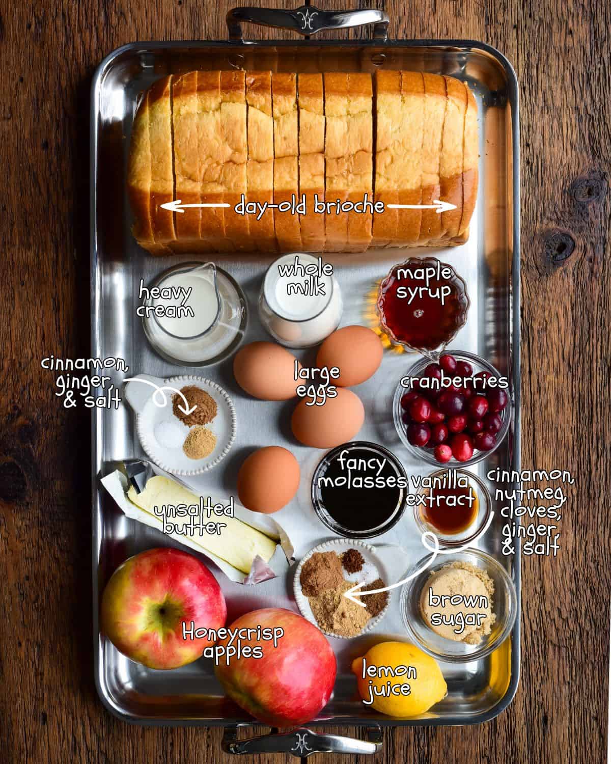 Ingredients for a Gingerbread French Toast with Apple Cranberry Compote recipe.