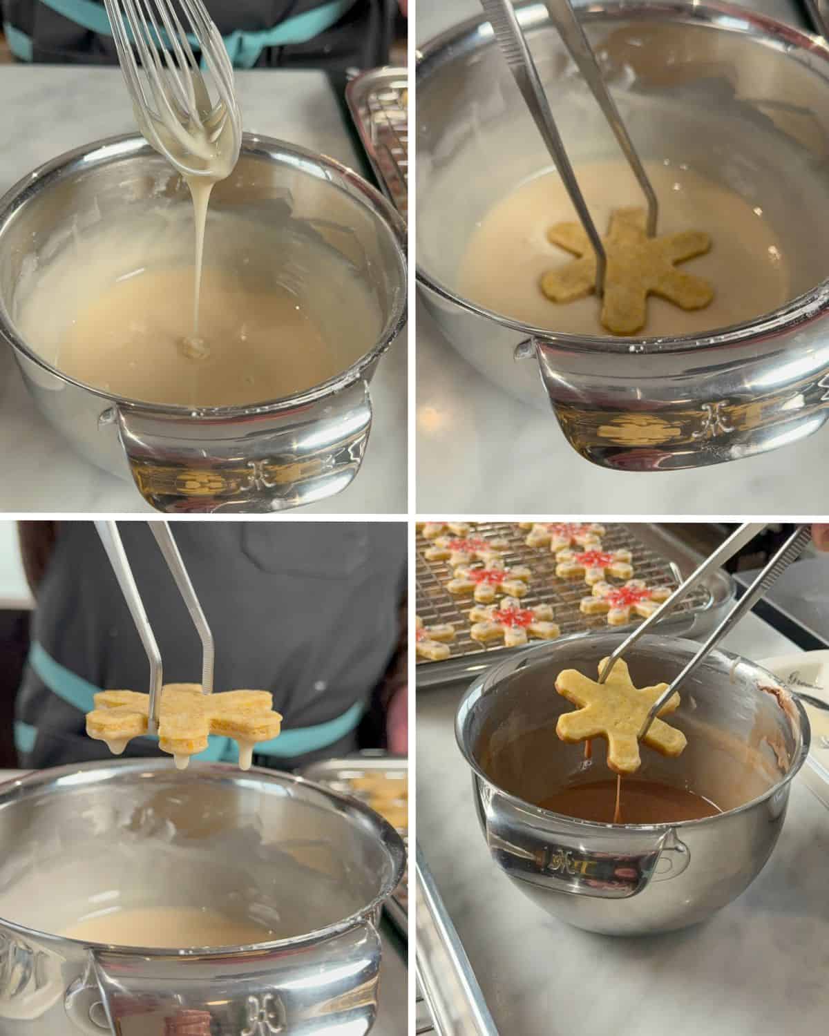 Make the glaze and dip the snowflake sugar cookies into it.