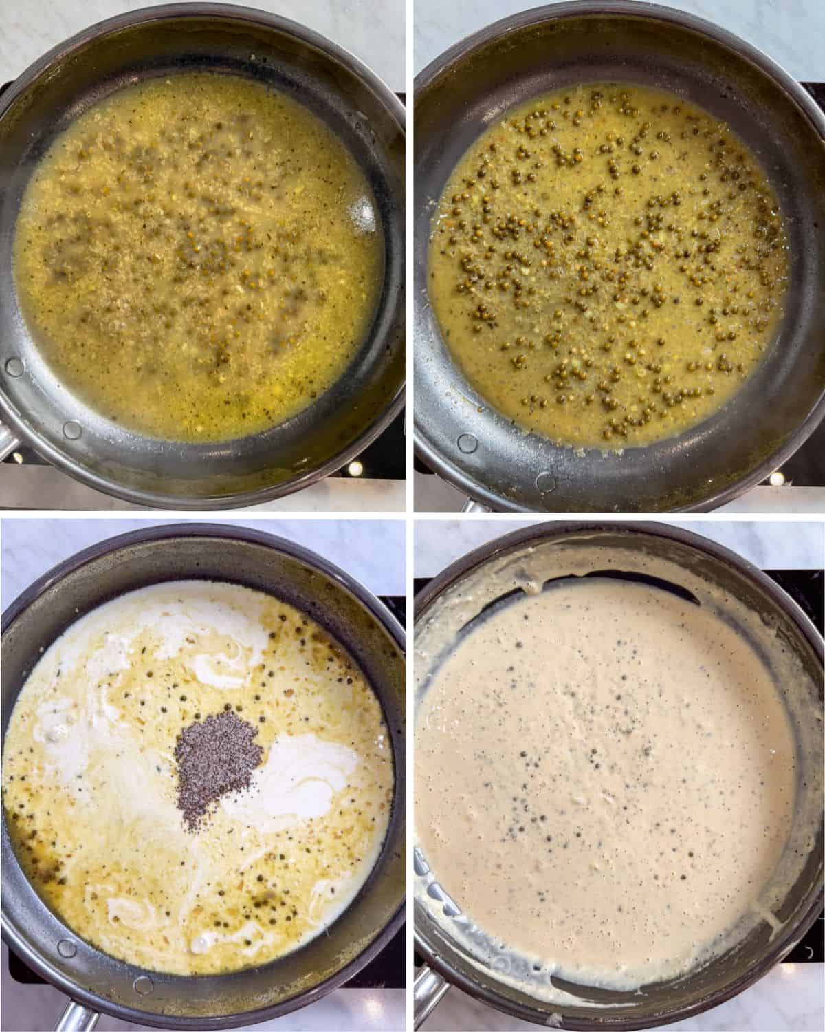 Steps to make the green peppercorn sauce.
