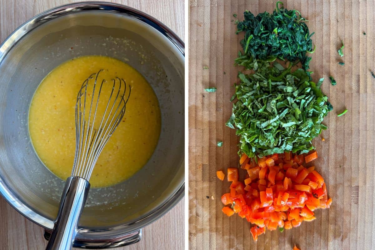 Stir in the chopped veggies and herbs.