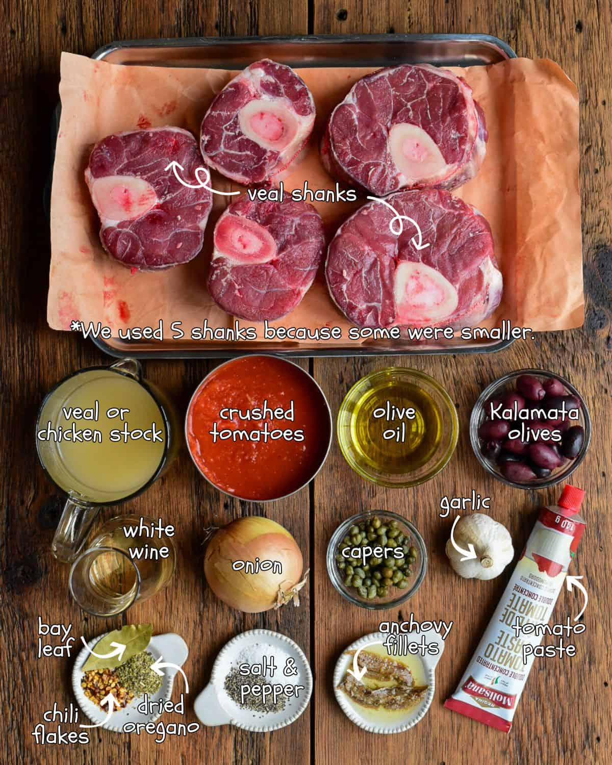 Ingredients for an ossobuco recipe.
