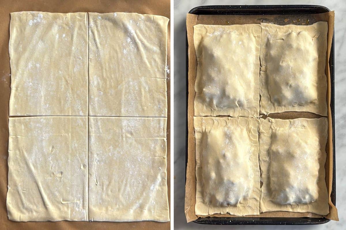 Cut out the puff pastry for four upside down puff pastry tarts.
