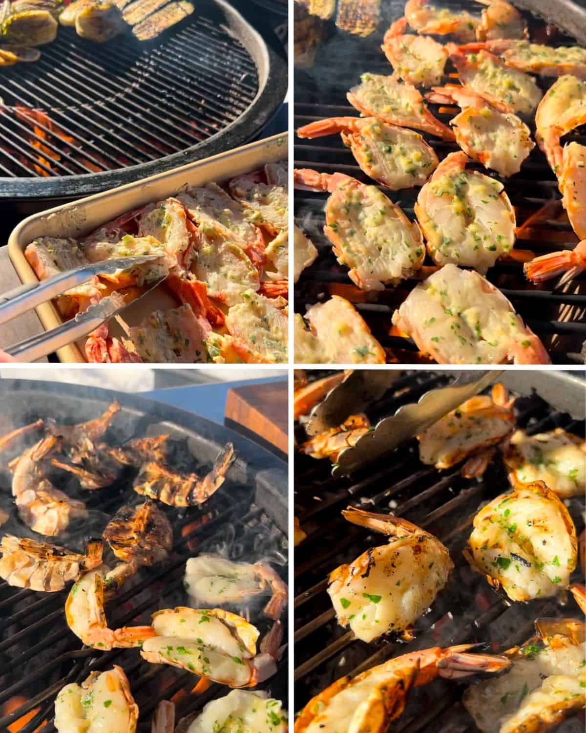 Grilling shrimp for a shrimp salad recipe.