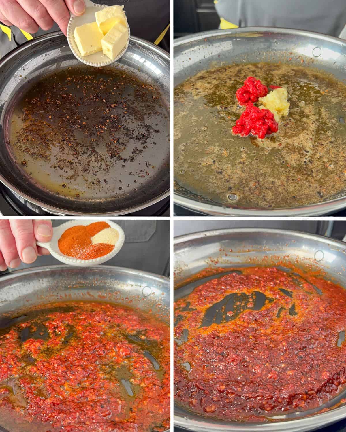 Stages of building the flavour base of the sauce.