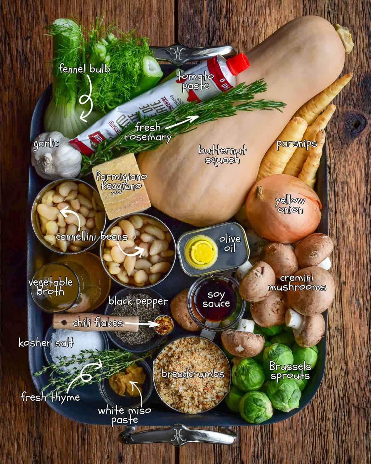 Ingredients for a vegetable cassoulet recipe.