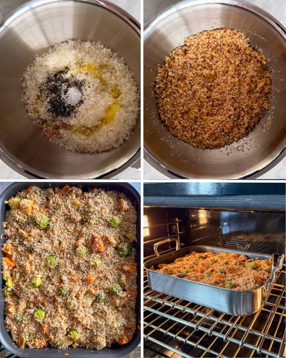 Mix the rosemary breadcrumbs and spread over the white bean cassoulet.