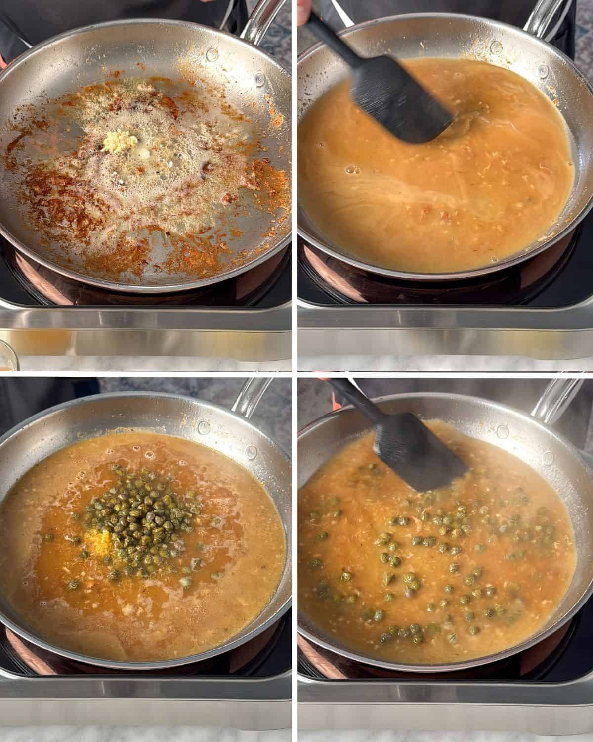 Build the piccata sauce and simmer.