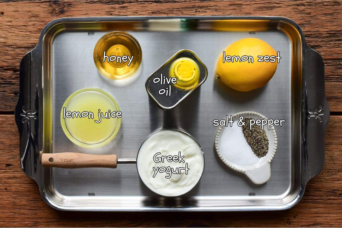 Ingredients for a lemon yogurt dressing.