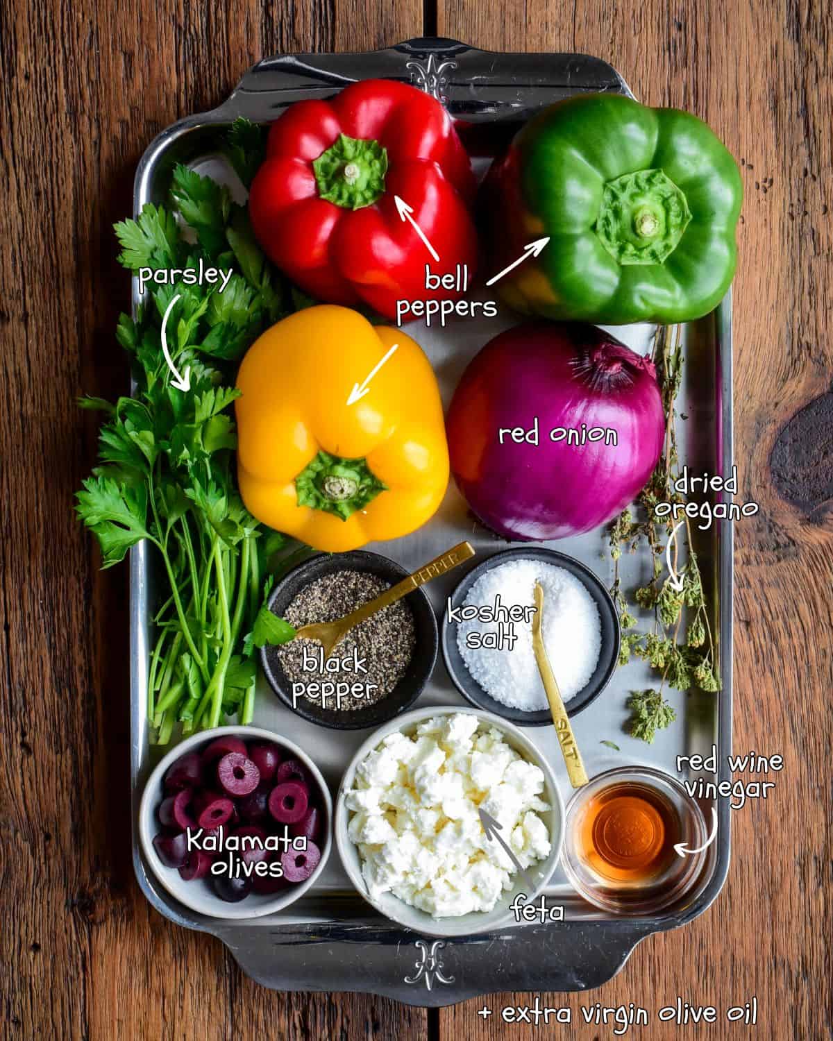 Bell peppers and onions recipe ingredients.