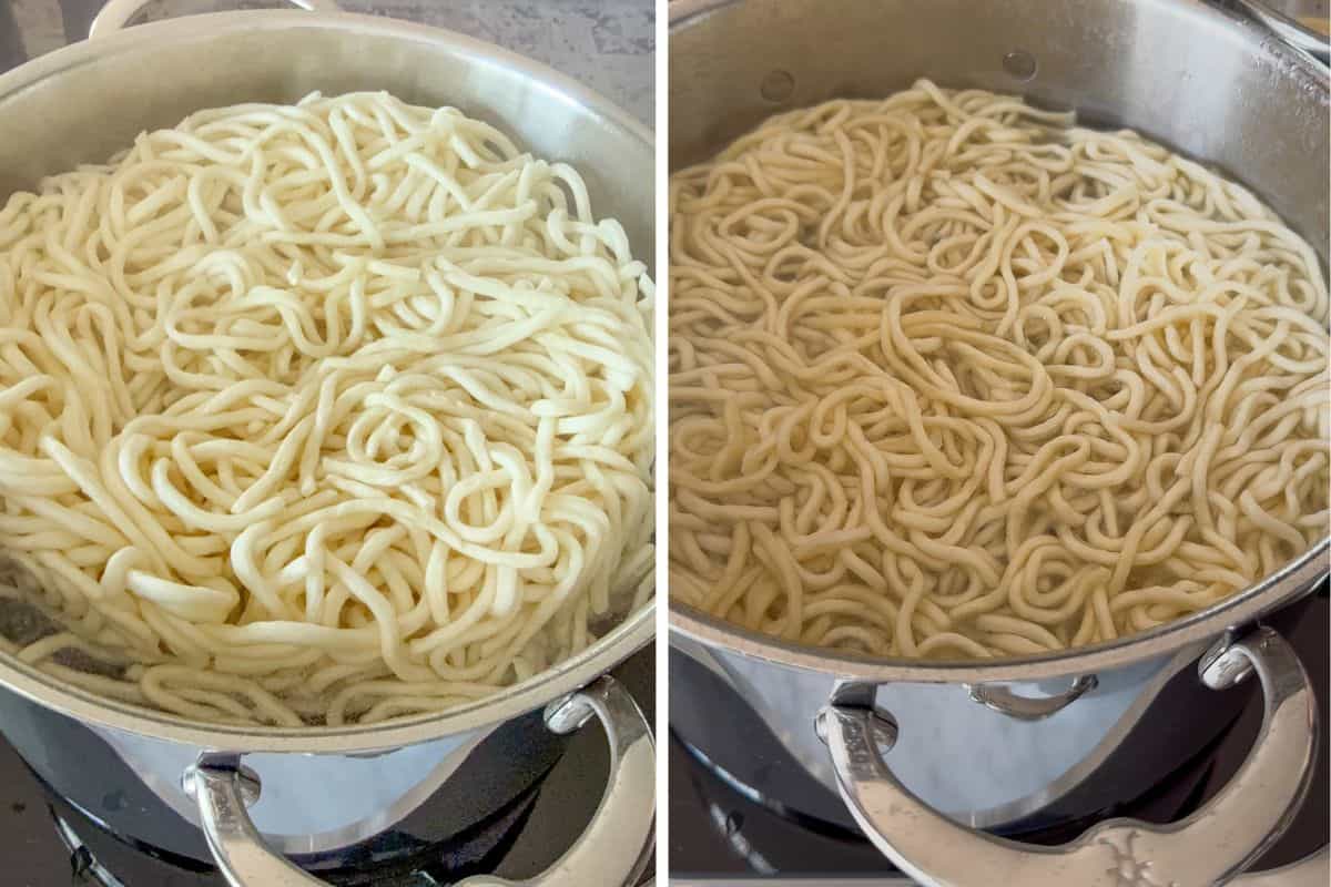 Boil the yi mein noodles for 1-2 minutes.