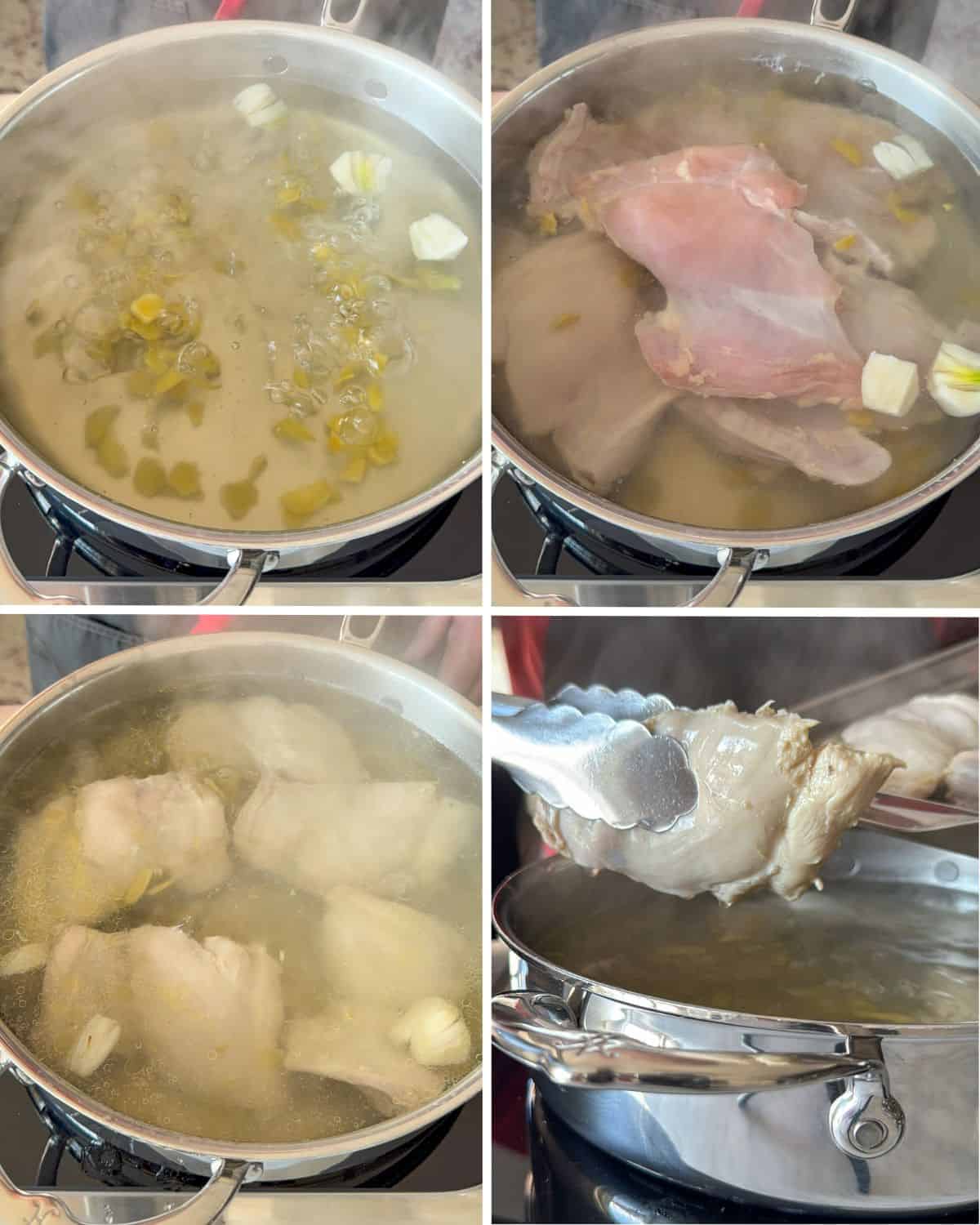 Poach the chicken in ginger and garlic.