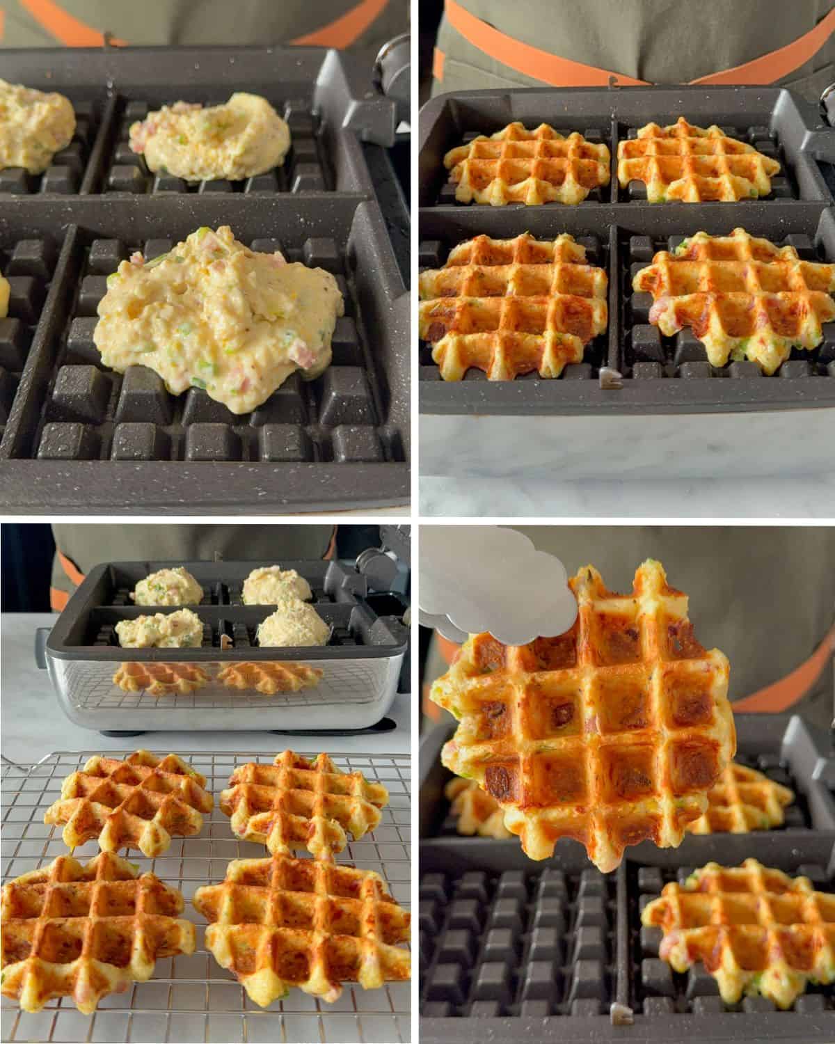 Scoop batter into the centre of each of the sections. Don't spread the batter; let the waffle maker create a beautiful, freehand artisanal shape with uneven, crispy edges.