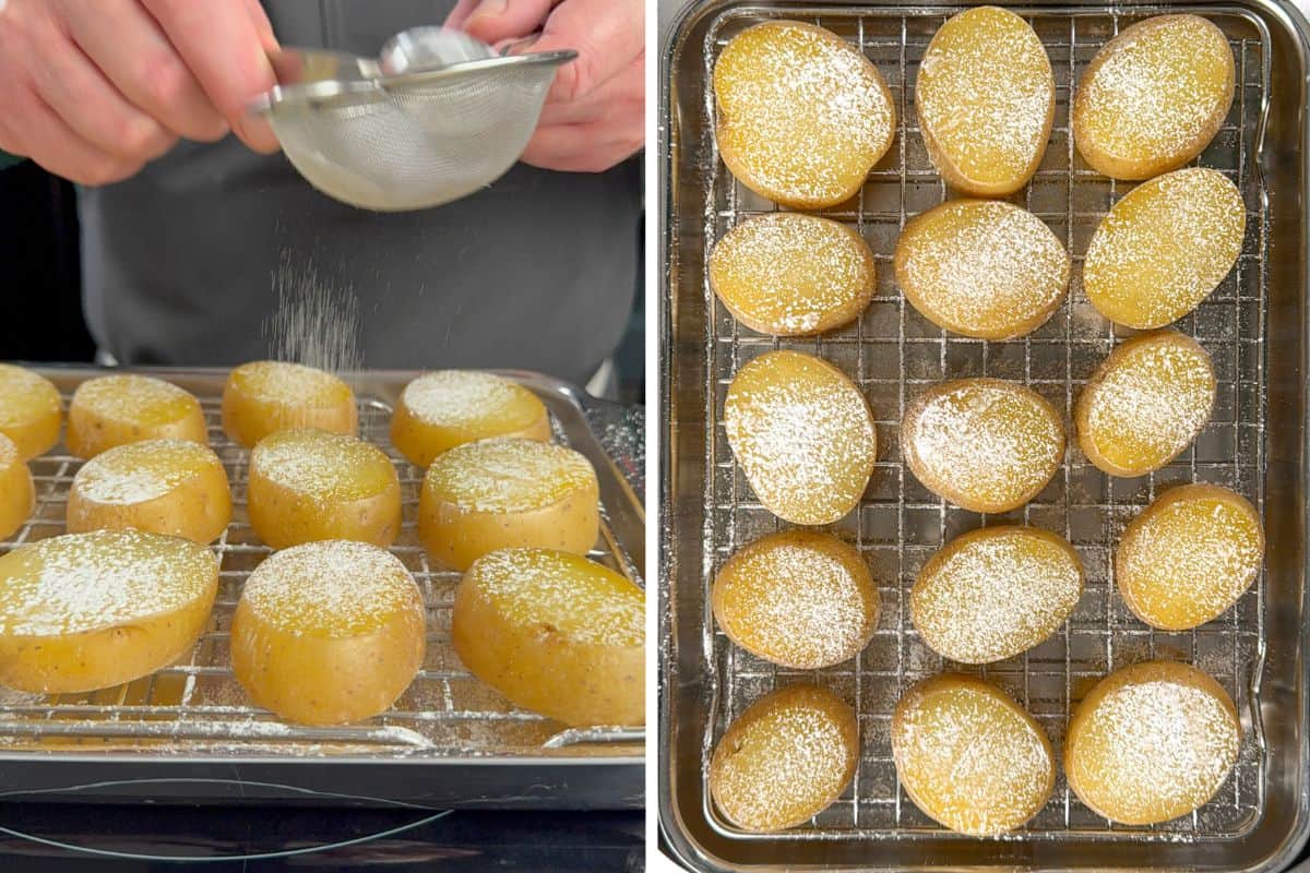 Sprinkle potatoes lightly with cornstarch.