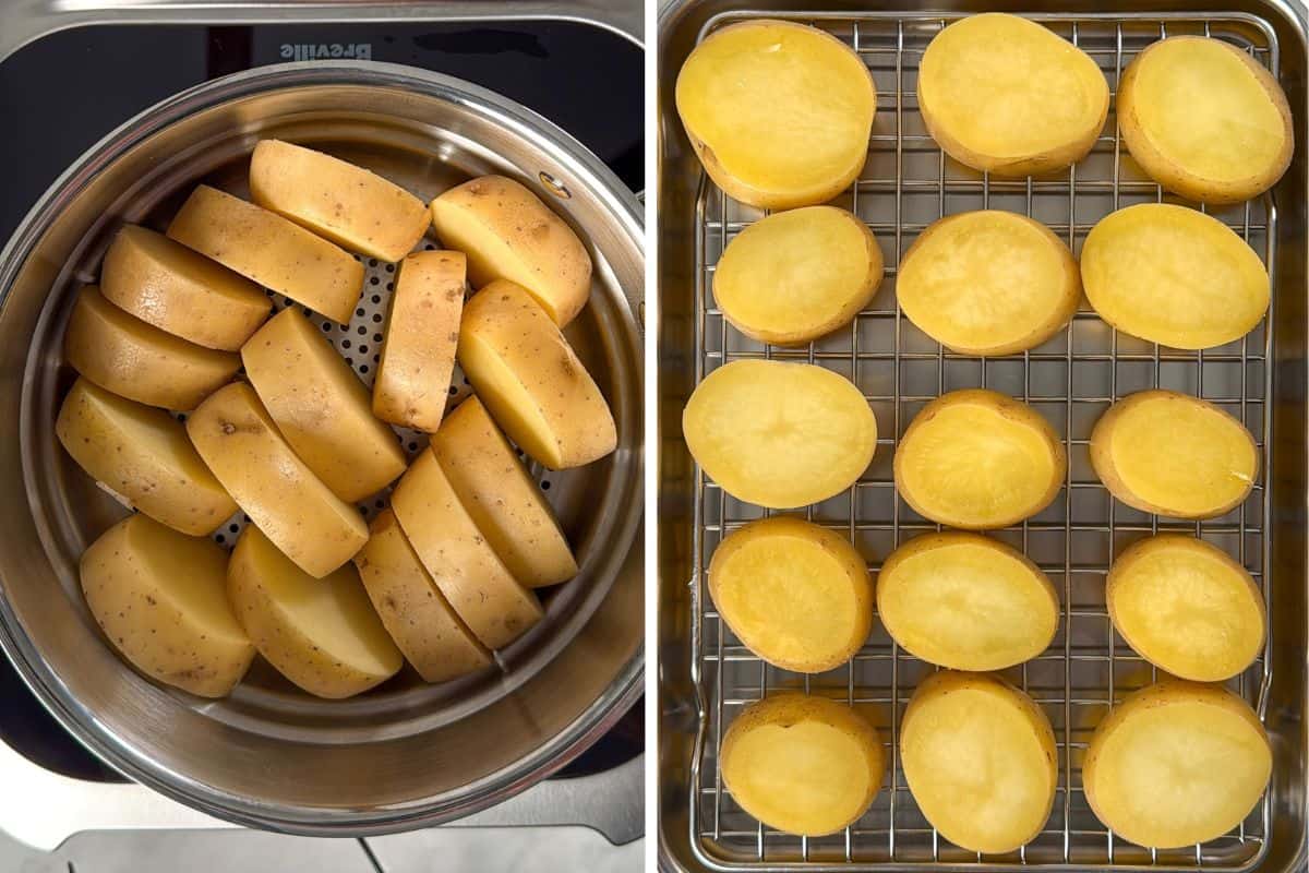 Steam potatoes in a steamer, then air-dry.