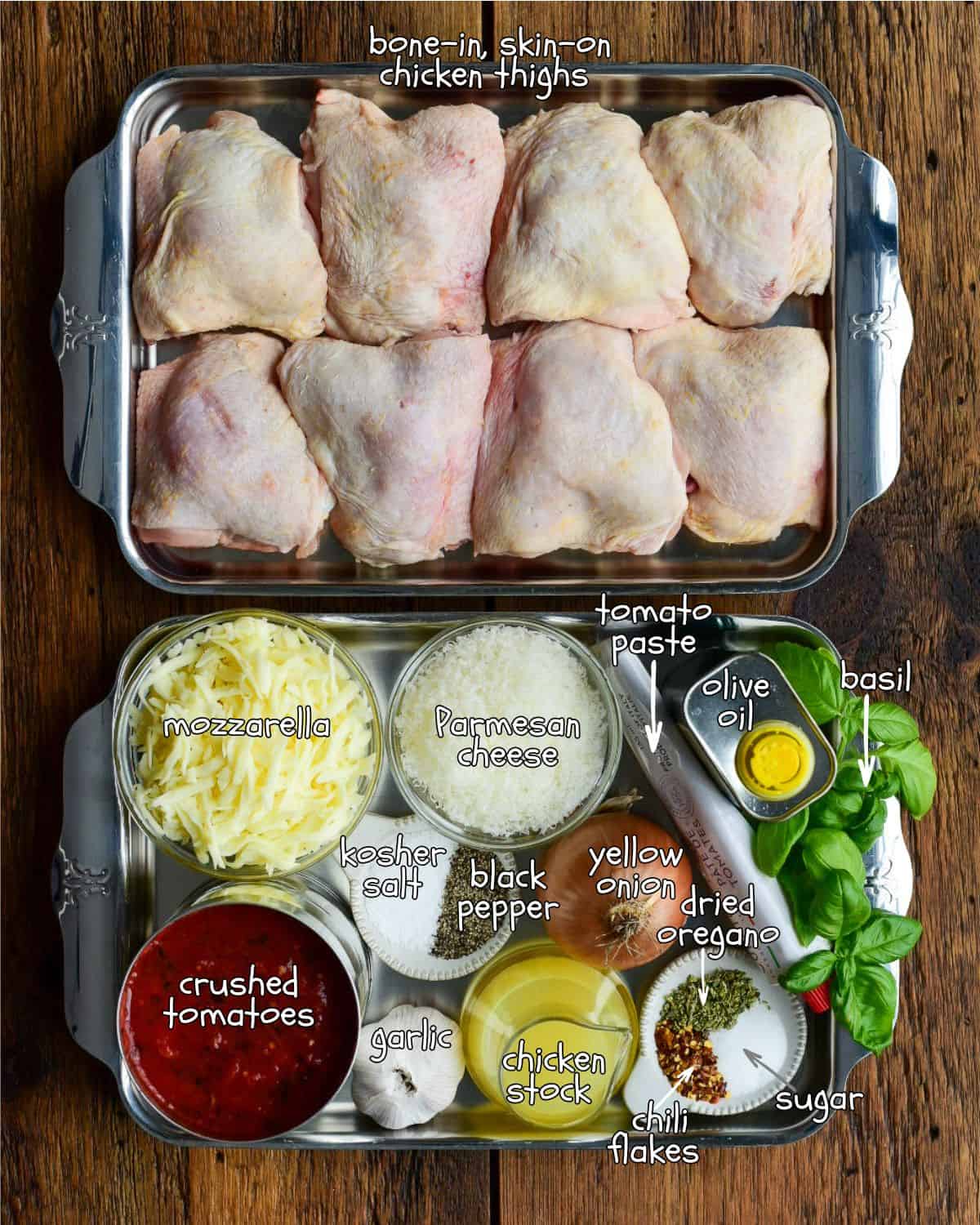 Ingredients for a low-carb chicken parm recipe.