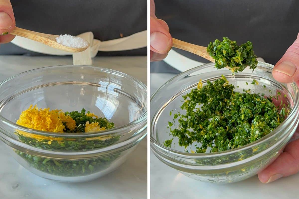 Mix the Lemon–Herb Gremolata ingredients together.