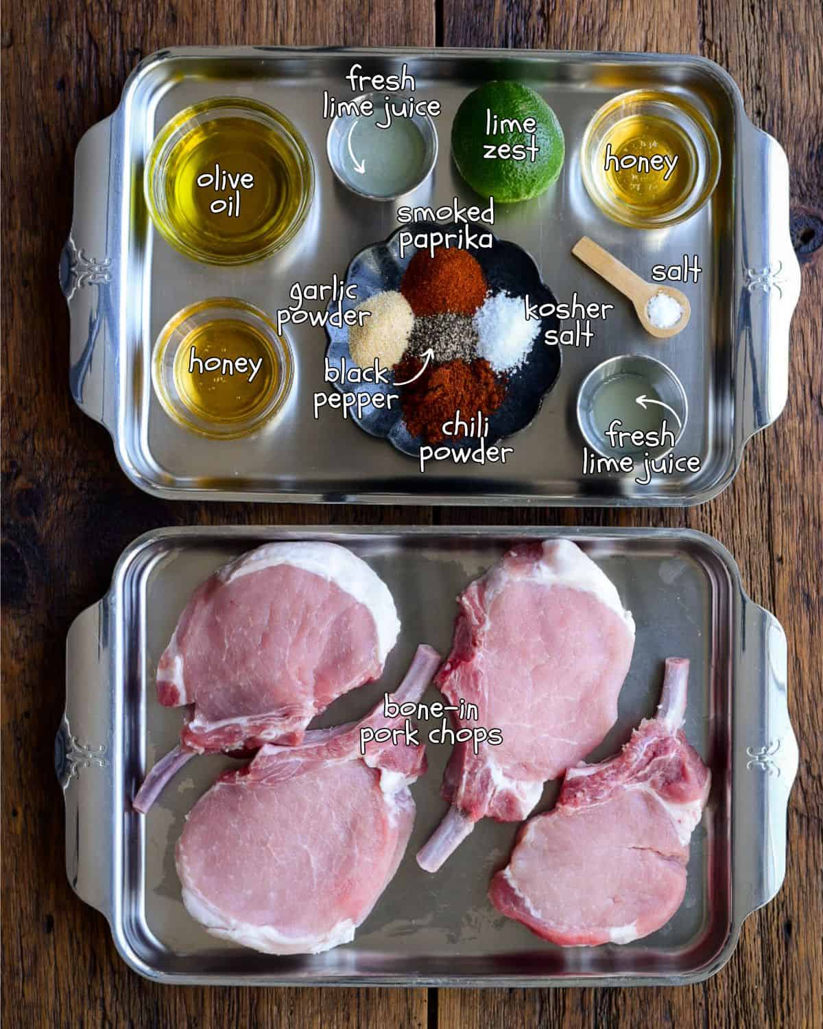 Ingredients for a chili lime pork marinade and a Lime-Honey glaze recipe.