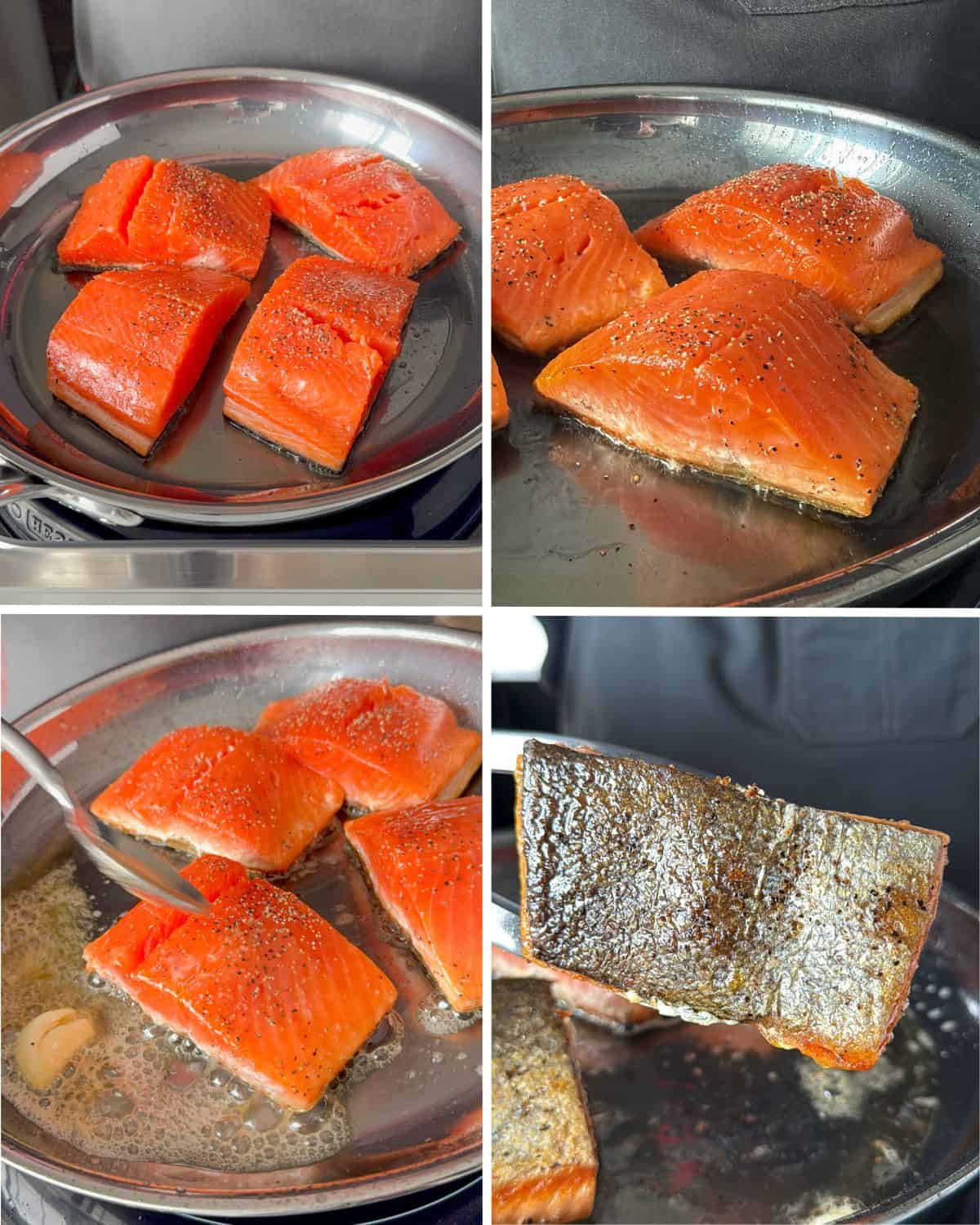 Cook the crispy skin salmon.