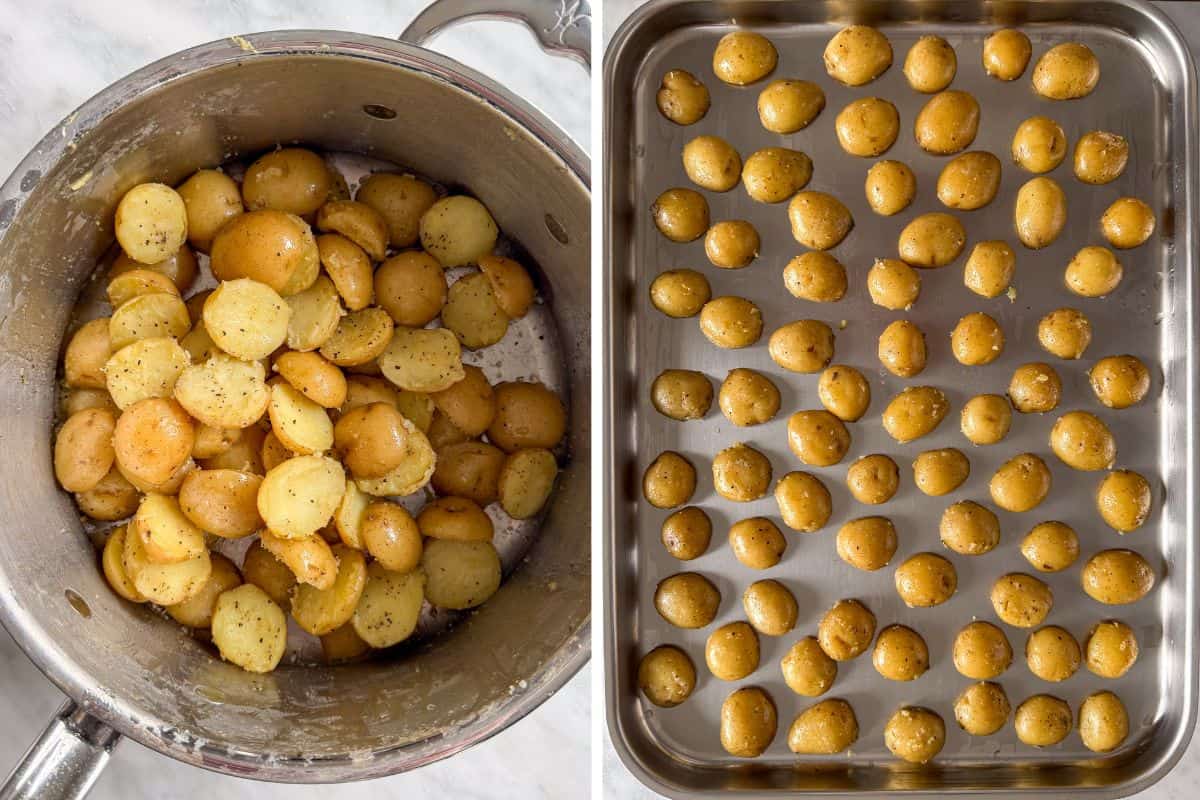 Season, then roast the potatoes.