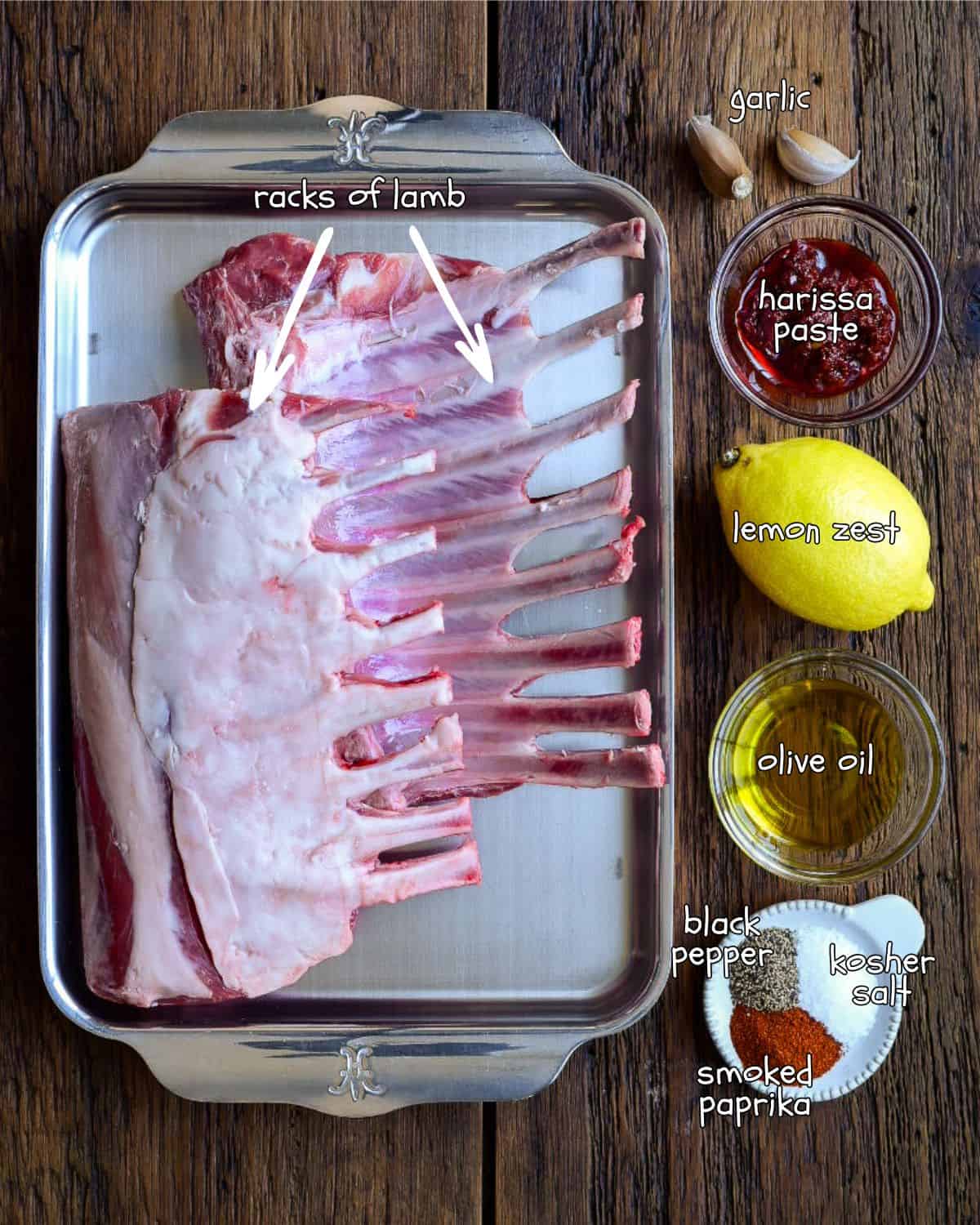 Ingredients for a harissa lamb chops recipe.