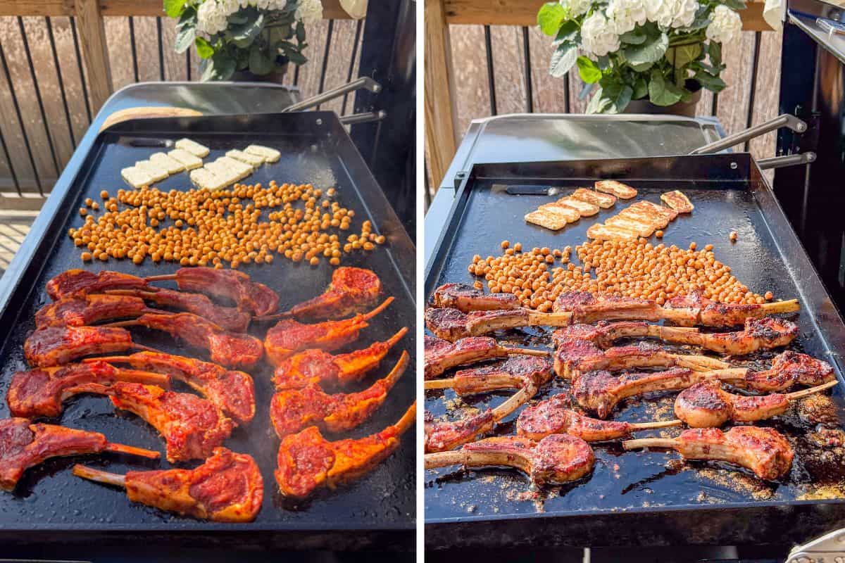 Place the harissa lamb chops on the high heat zone to grill.