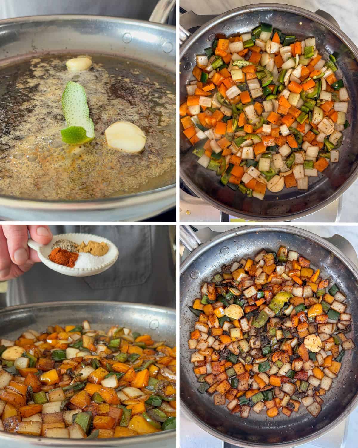Sauté the vegetables with butter and spices.