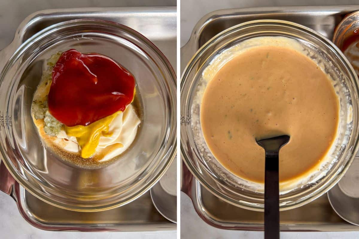 Mix the ingredients for the burger sauce recipe.