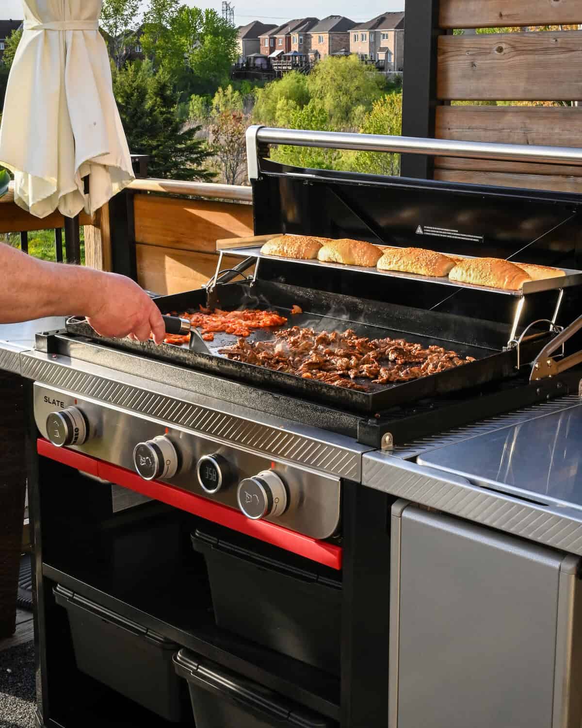 Korean Bulgogi Cheesesteak on the Weber Slate Griddle.