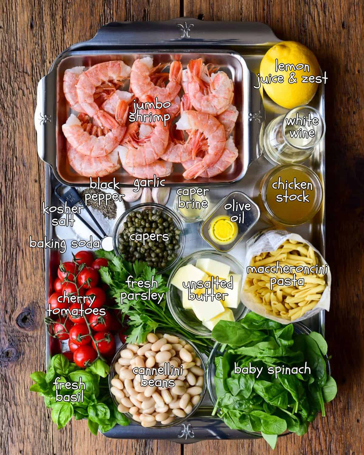 Ingredients for a shrimp piccata recipe.