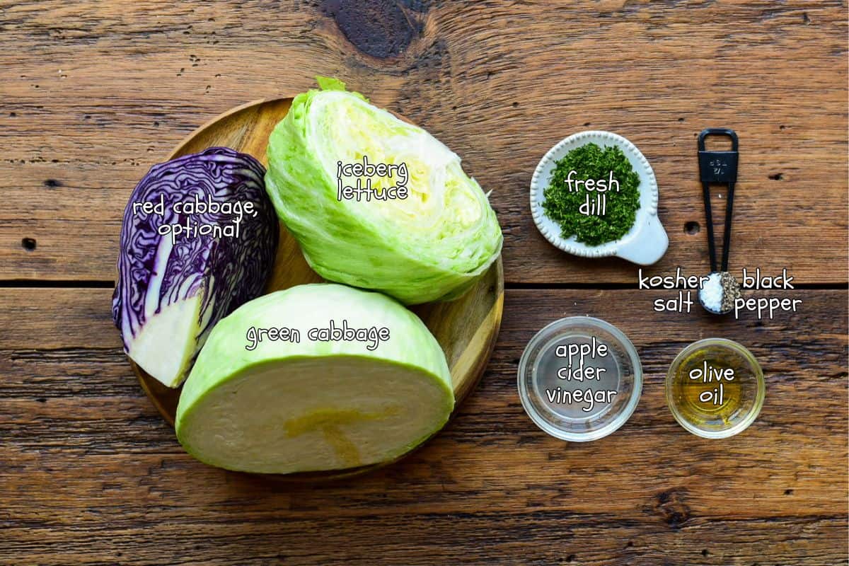 Ingredients for a Crunchy Dill Slaw recipe.