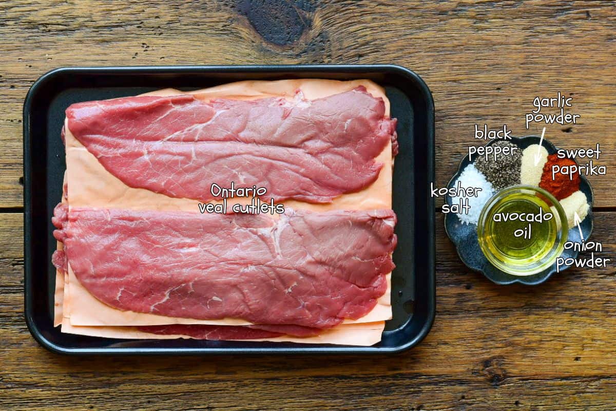 Ingredients for grilled veal cutlets.