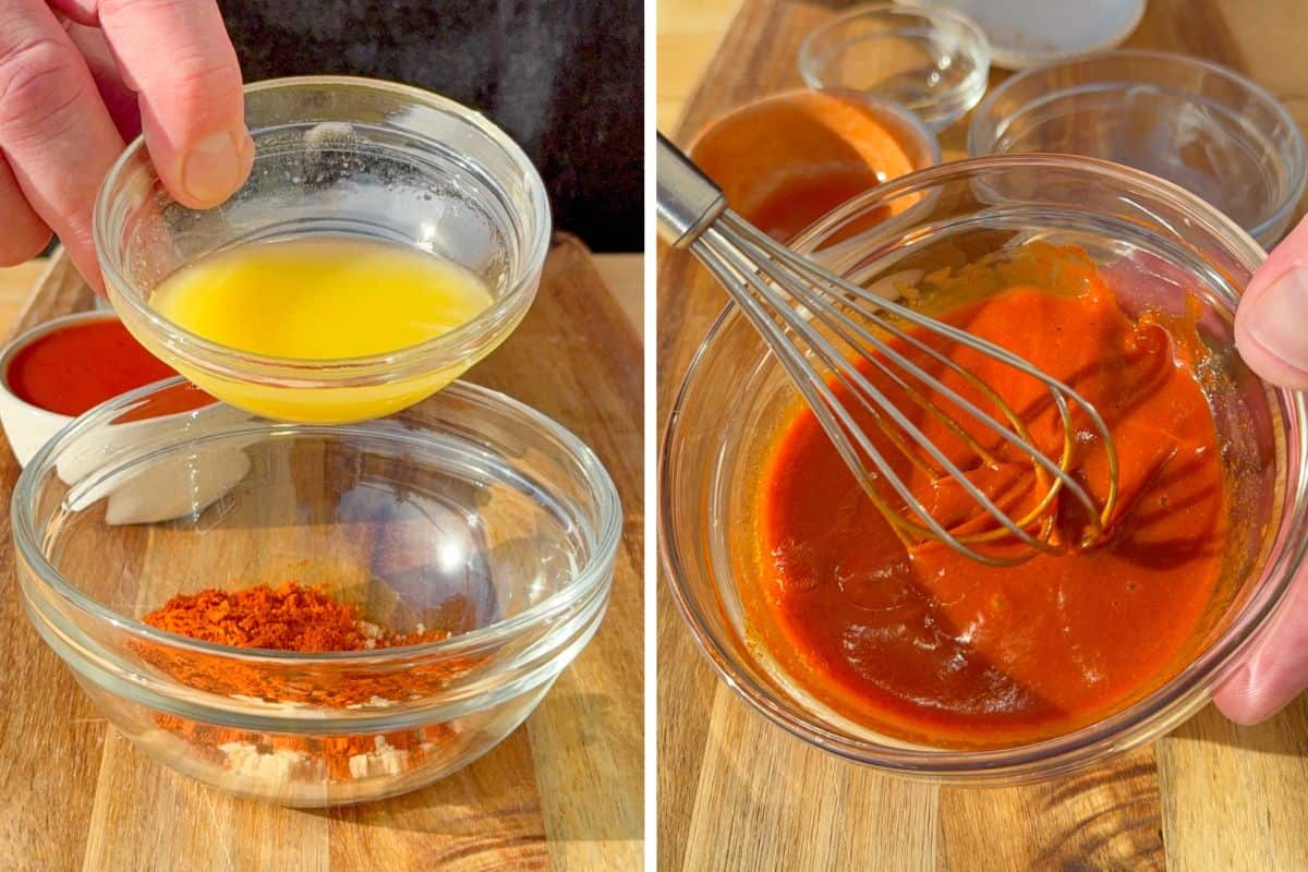 Mix the Nashville red drizzle sauce ingredients in a small bowl.
