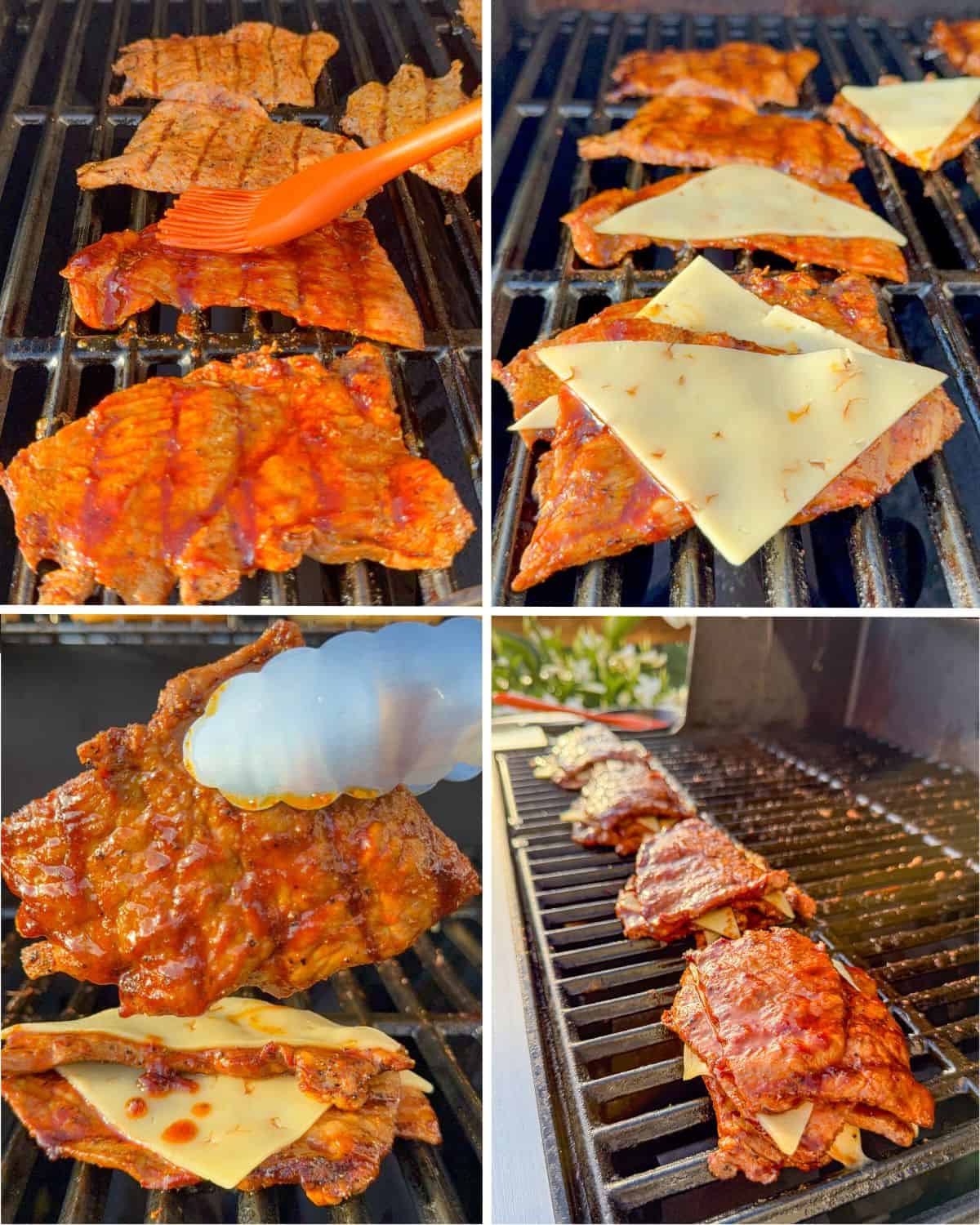 Sauce, add cheese, then stack the veal slices for sandwiches.