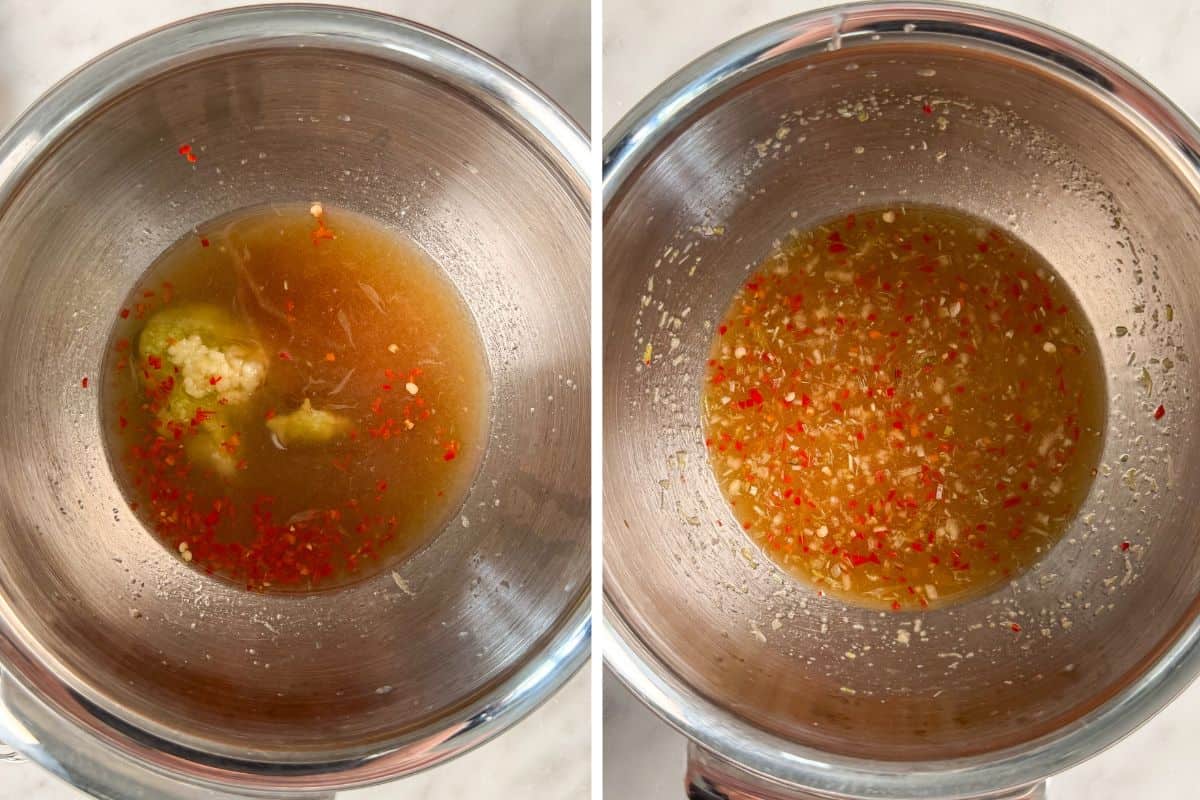 Mix the spicy Thai salad dressing.