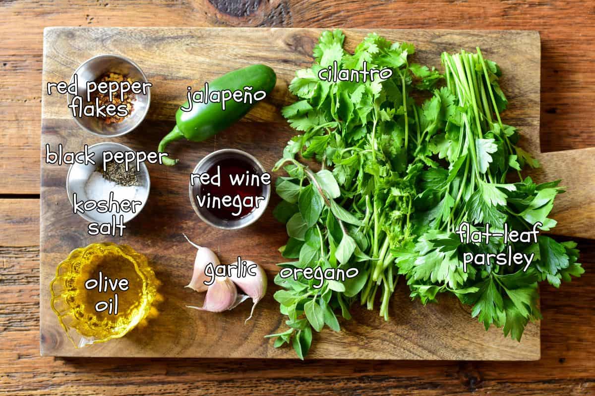 Ingredients for a chimichurri recipe.