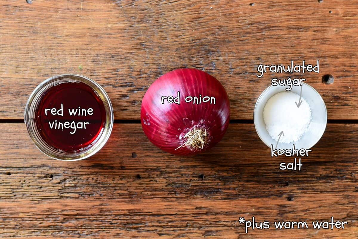 Ingredients for a Quick Pickled Red Onions recipe.