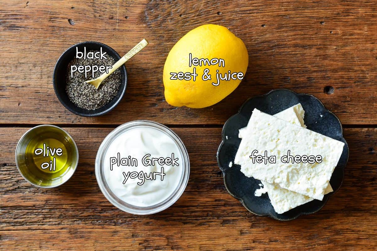 Ingredients for a whipped feta recipe.
