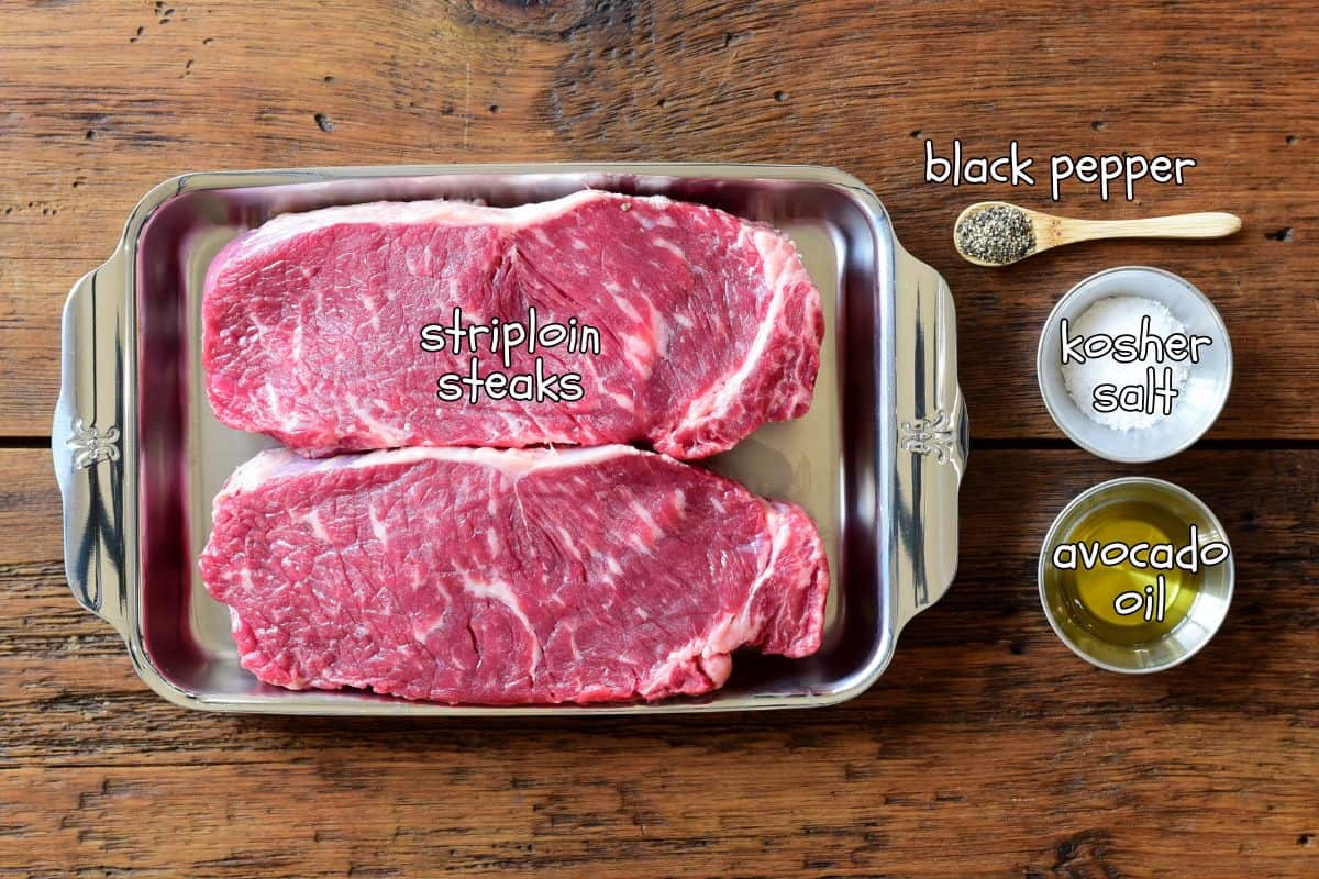 Ingredients for griddling two sirlon steaks.