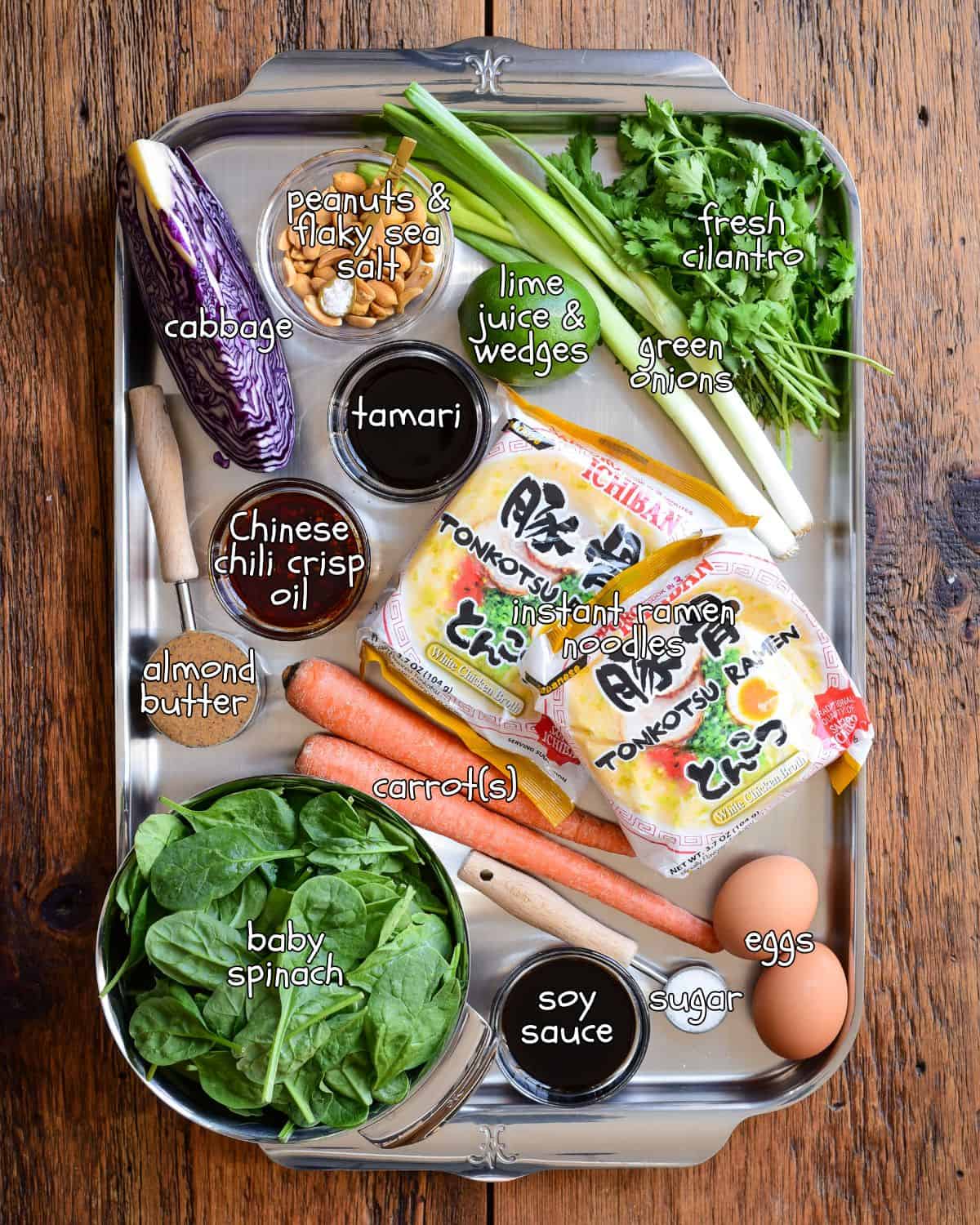 Ingredients for Chili-Crunch Almond Butter Noodles.