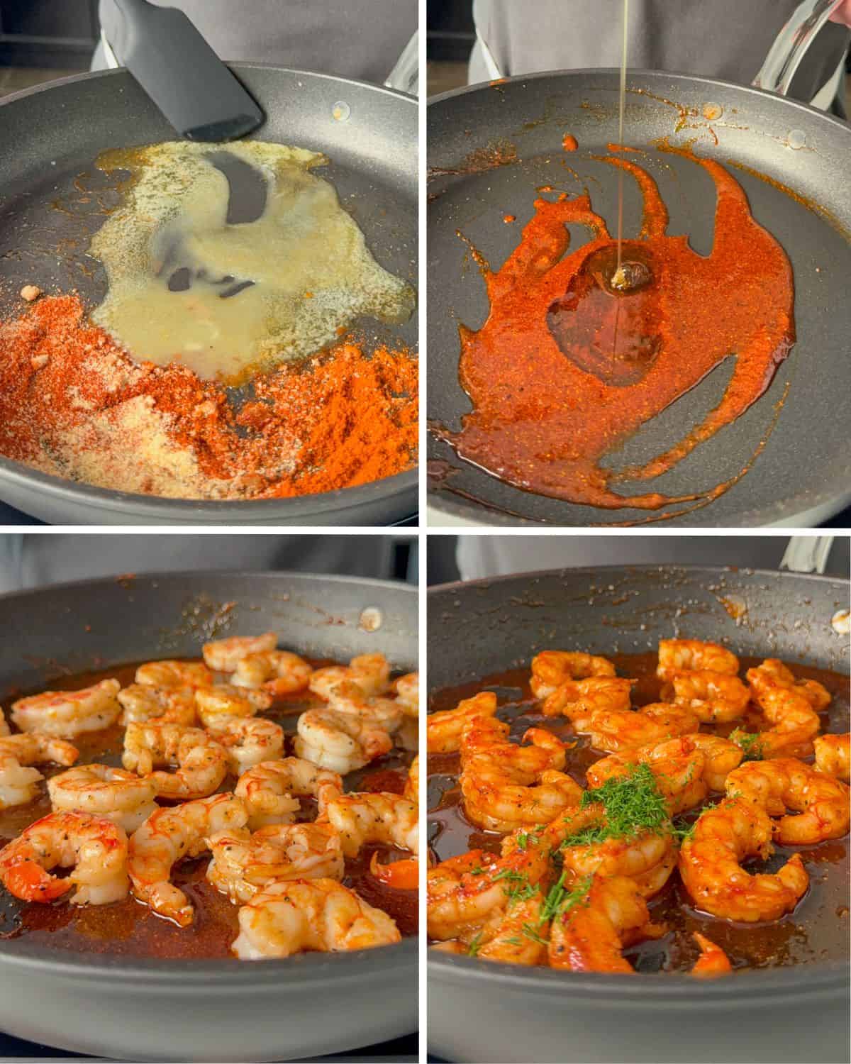 Prepare the Nashville Hot honey butter, then add the shrimp to the skillet.