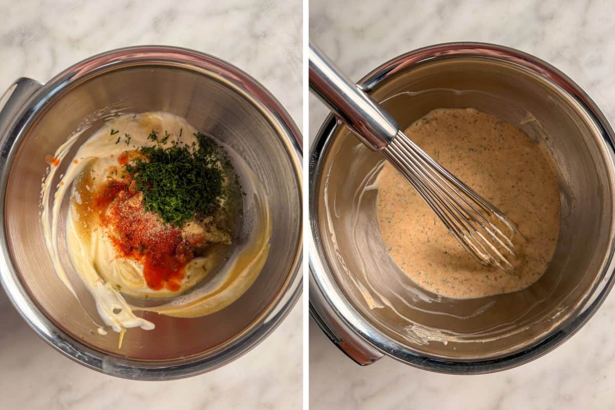 Mix the Dill Pickle Crema ingredients together.