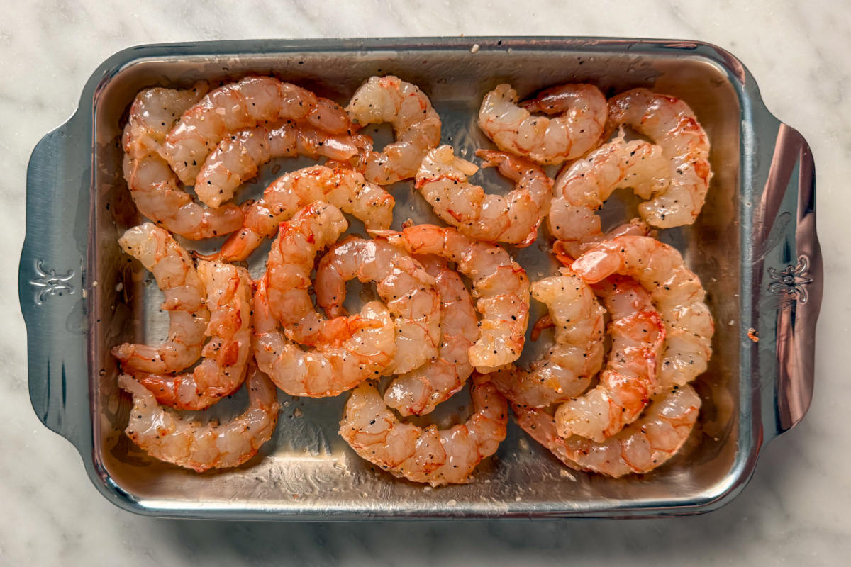 Toss the dried shrimp with the avocado oil, kosher salt, and black pepper before cooking the nachos.