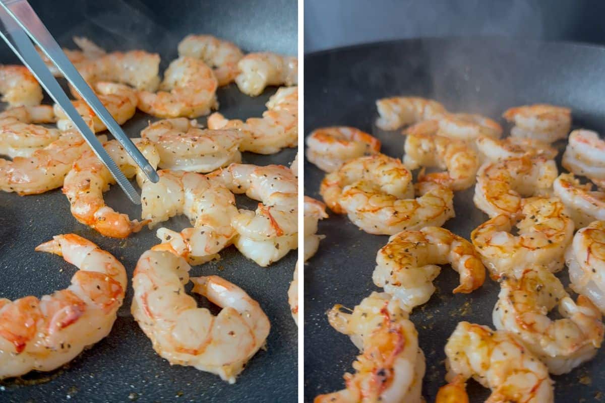 Cook the shrimp in a skillet for the nachos.