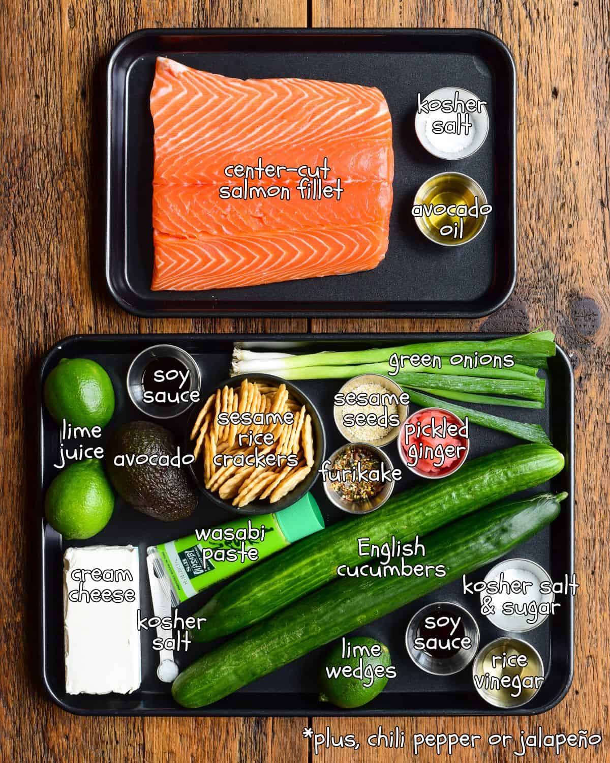 Ingredients for salmon and cream cheese canapés.