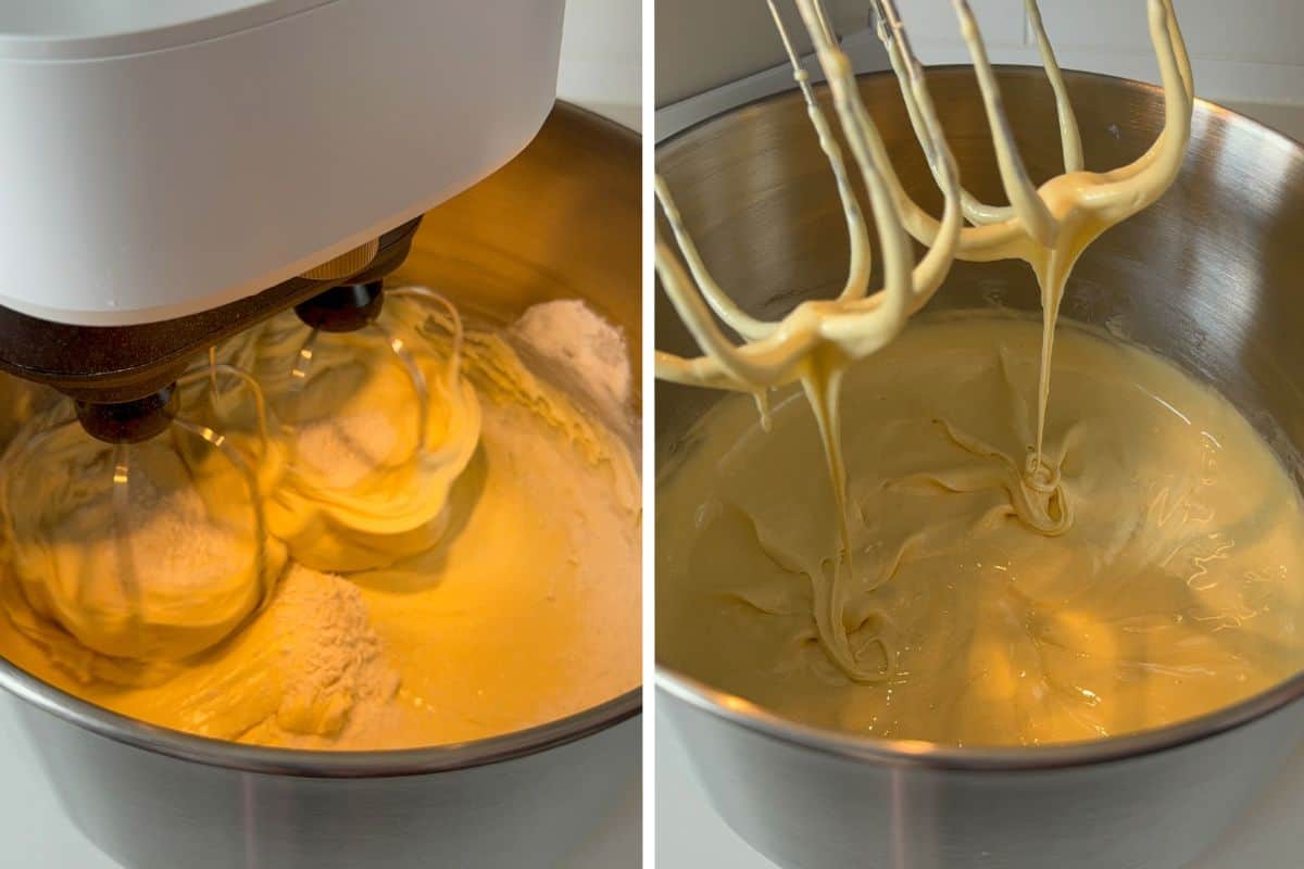Slowly add in the flour mixture.