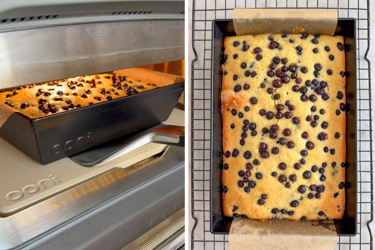Bake the Wild Blueberry Ricotta Snack Cake in the Ooni Volt indoor pizza oven.